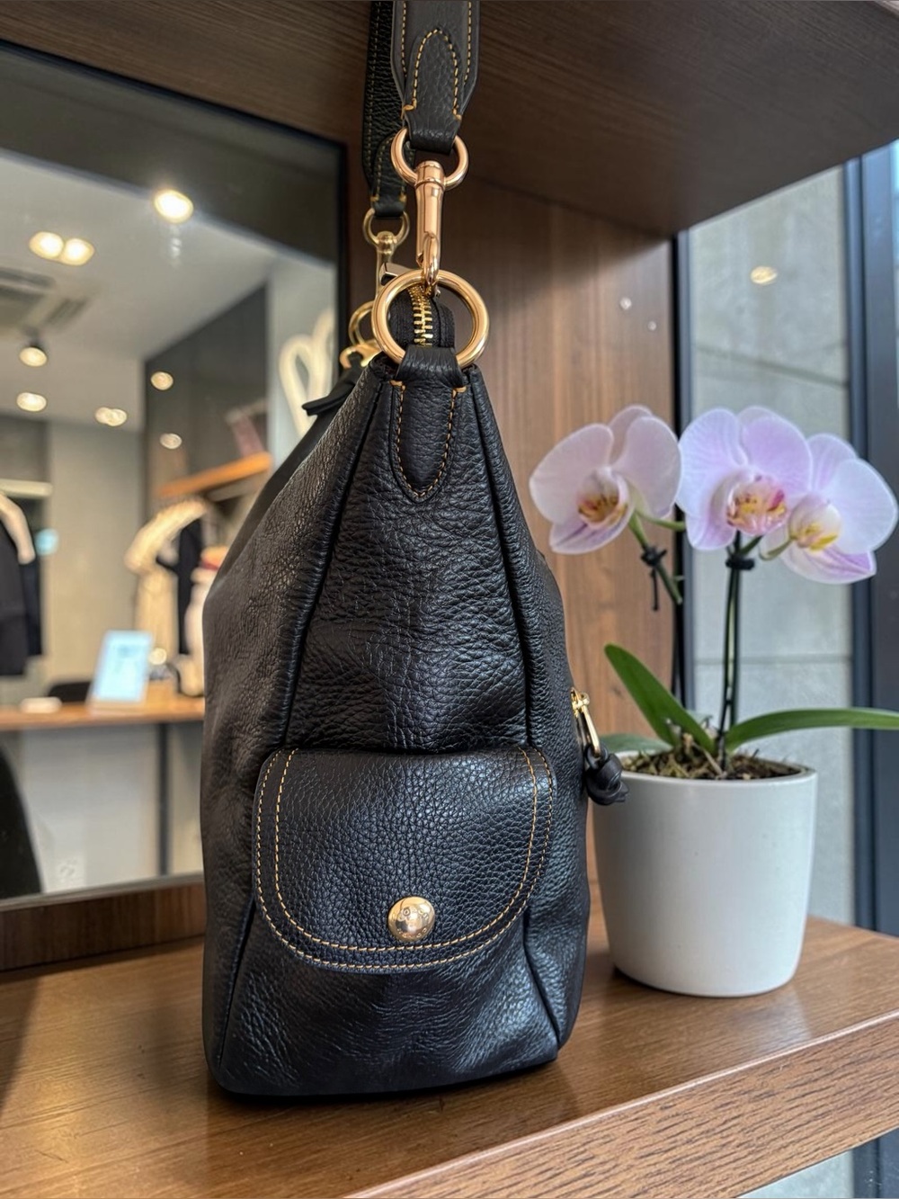 Coach Pennie Black Pebbled Leather Shoulder Hobo Bag with Gold Hardware - Picture 13 of 16